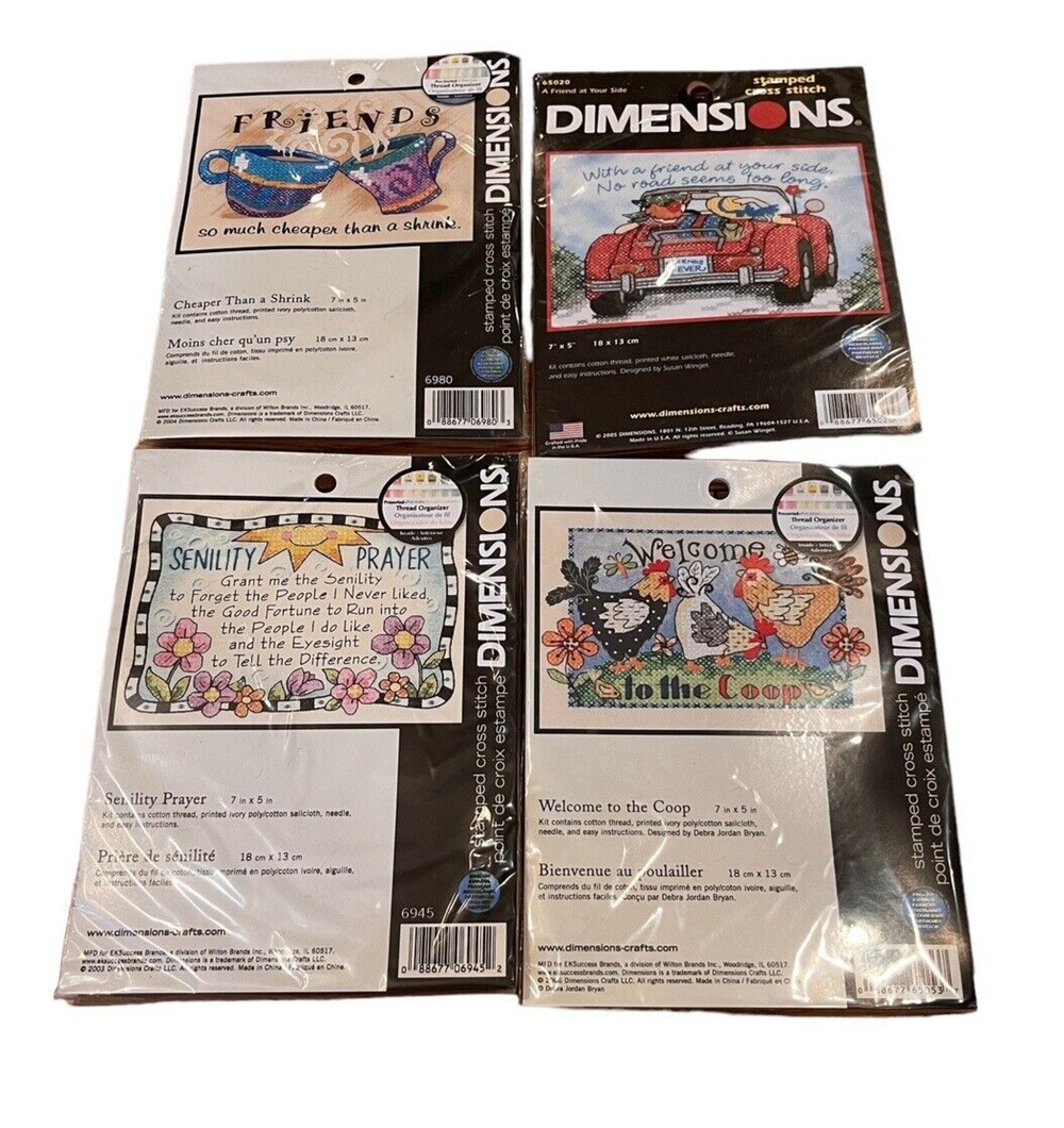Lot 4 Dimensions Mini Stamped Cross Stitch Kit 7"X5" New! Friendship